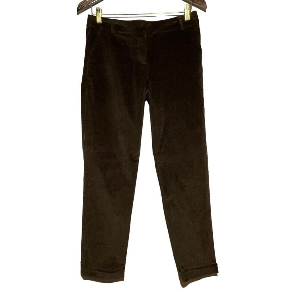 Sara Campbell Skinny Straight Pants Chino Trouser Women Size 2 Dark Brown Velvet